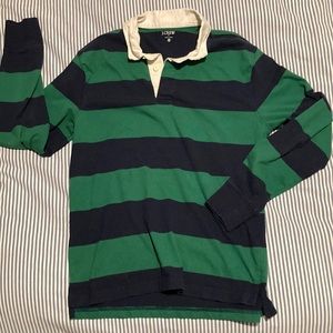 J Crew Rugby Shirt, Green and Blue Stripe, Men’s Medium